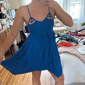 Blue Sleeveless Mini Sundress with V-Neck